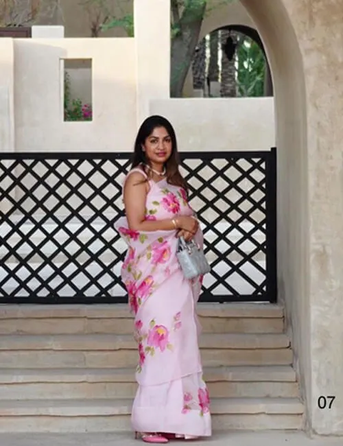 Baby Pink Pure Organza Silk Handpainted Saree Baby Pink Pure Organza Silk Handpainted Saree